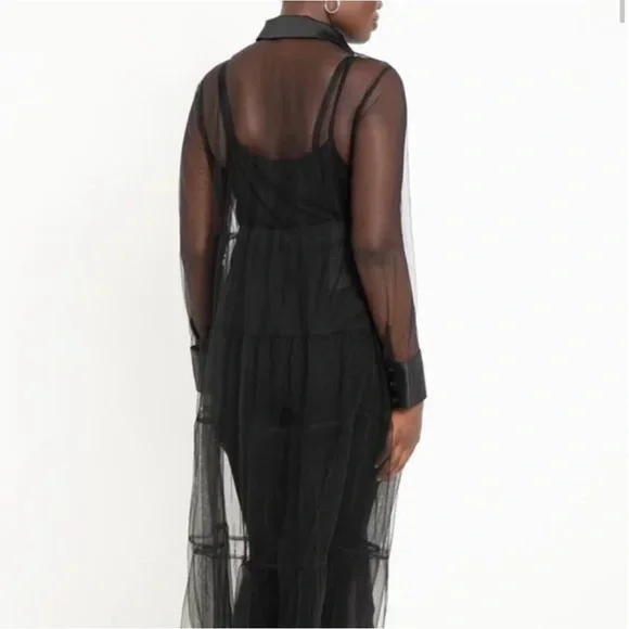 Eloquii Sheer Black Tulle Polka Dot Dress - Picture 5 of 6